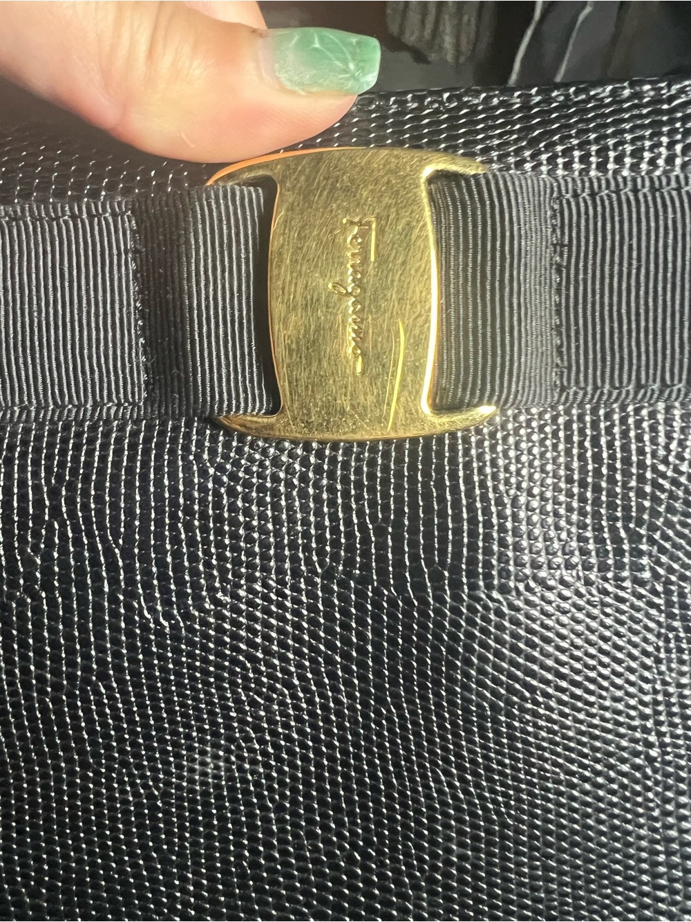 Salvatore Ferragamo Black Leather Tote with Gold Accent - Picture 2 of 4